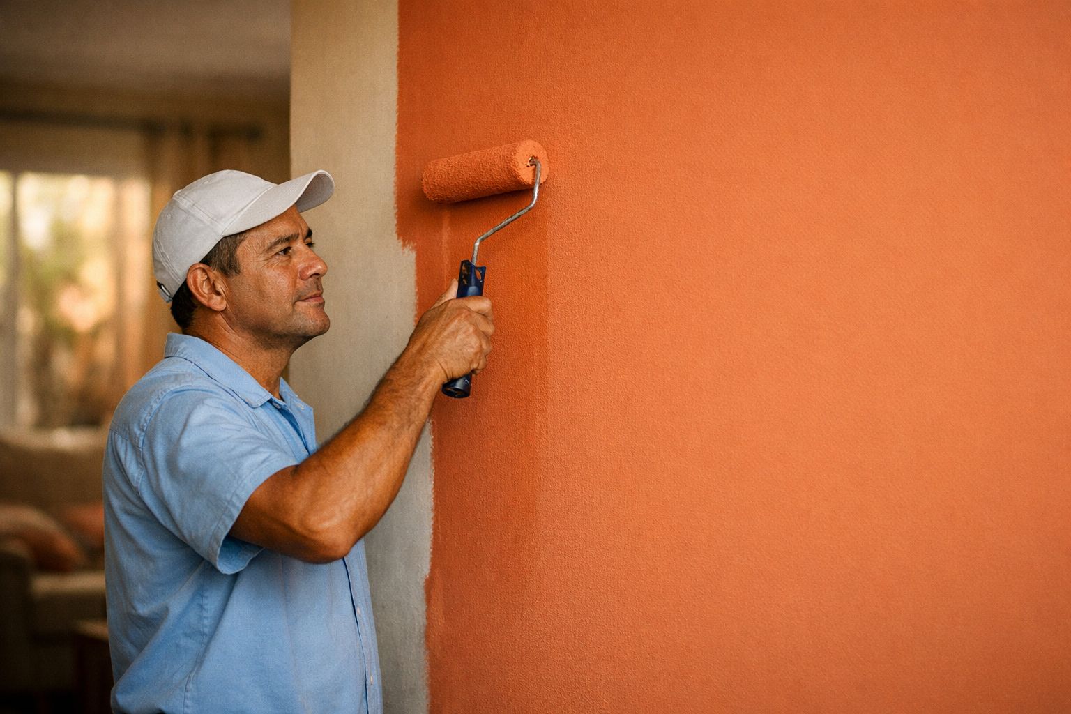 Cliente pintando a parede com tinta Laet